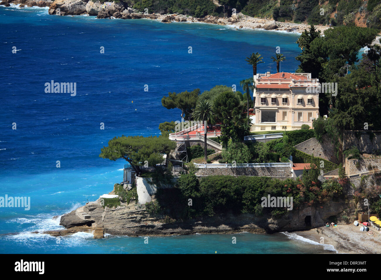 Ansicht von oben über die Villa von Coco Chanel in Roquebrune, Côte d ' Azur Stockfoto