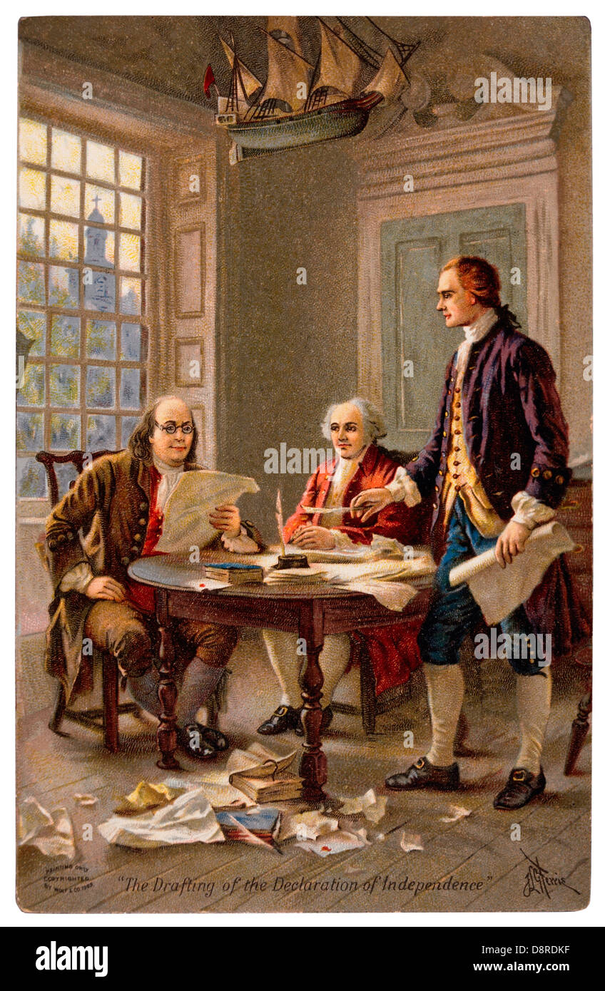 Benjamin Franklin, John Adams und Thomas Jefferson Entwurf der Erklärungdes der amerikanischen Unabhängigkeit 1776 Stockfoto