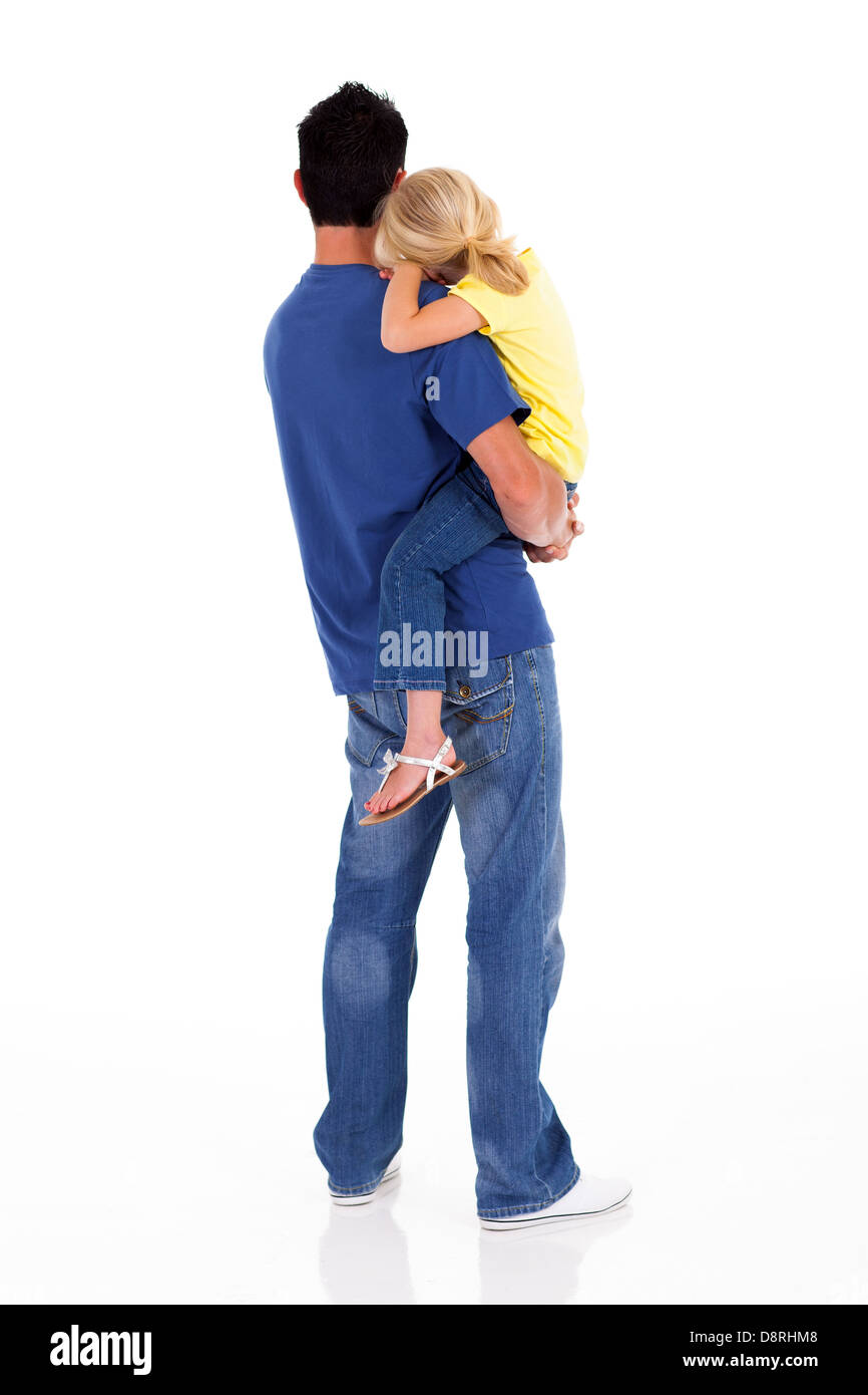 Heckansicht des liebenden Vaters tragen kleine Tochter Stockfoto