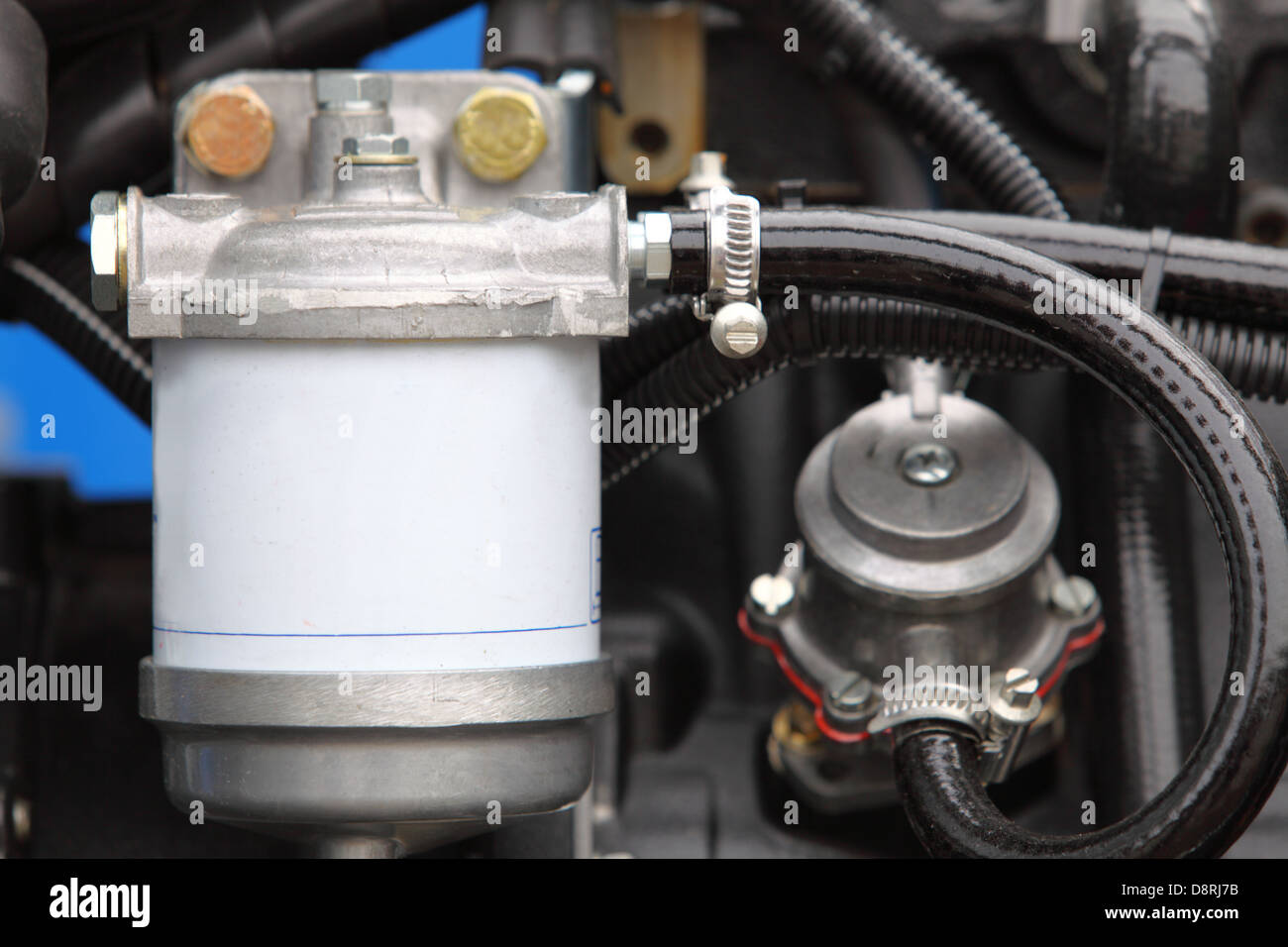 Versorgungssystem für Dieselkraftstoff, sauber Motorblock, Dieselmotor-detail Stockfoto