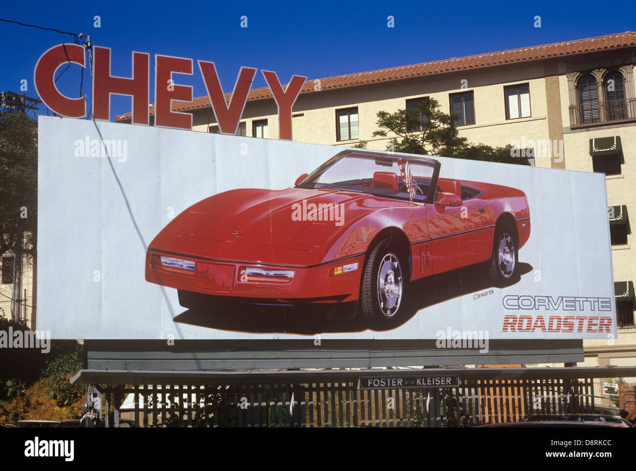 Chevrolet Corvette Plakatwand am Sunset Strip in Los Angeles circa 1986 Stockfoto
