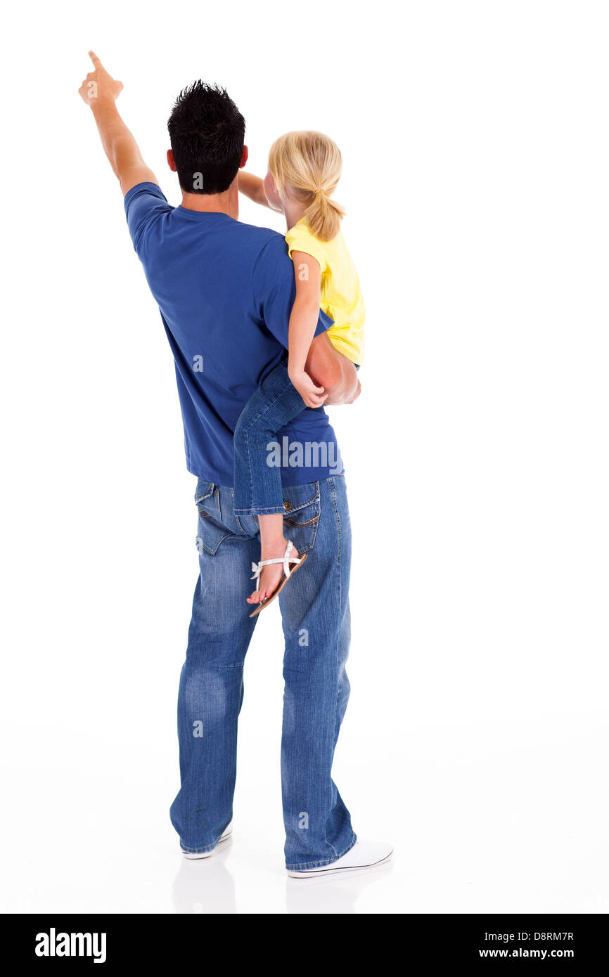 Heckansicht des jungen Vater und Tochter zeigen Stockfoto