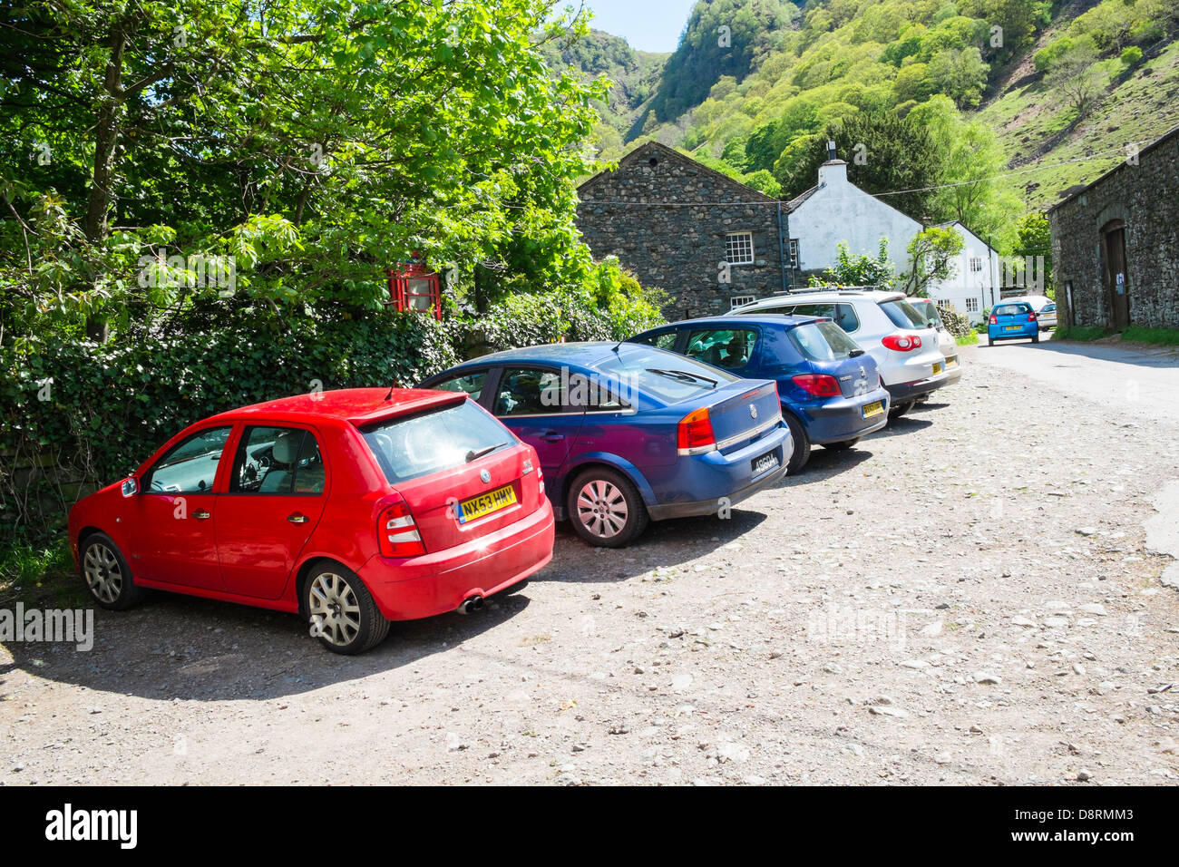 Begrenzte Anzahl an Parkplätzen am Stonethwaite im Lake District Stockfoto