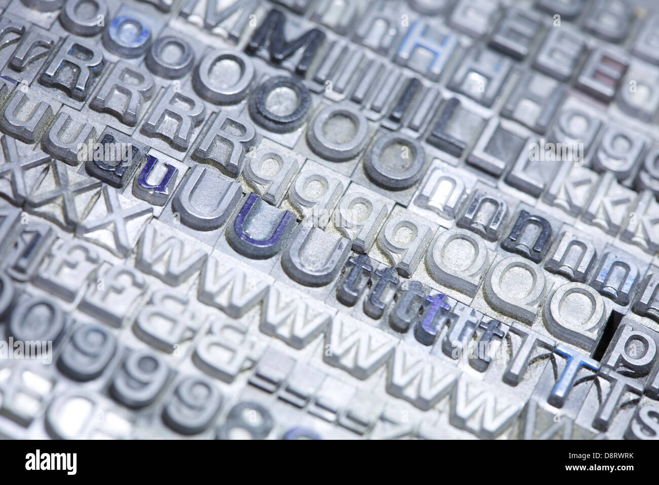 Univers Sans Serif-Schriftart Letterpress-Konzepte Stockfoto