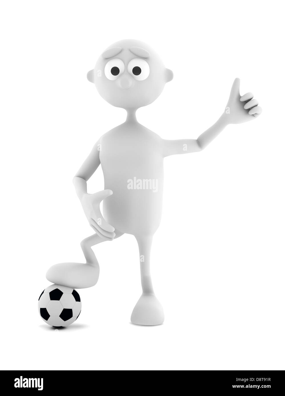 3D Mann mit Fußball isoliert auf weiss Stockfoto
