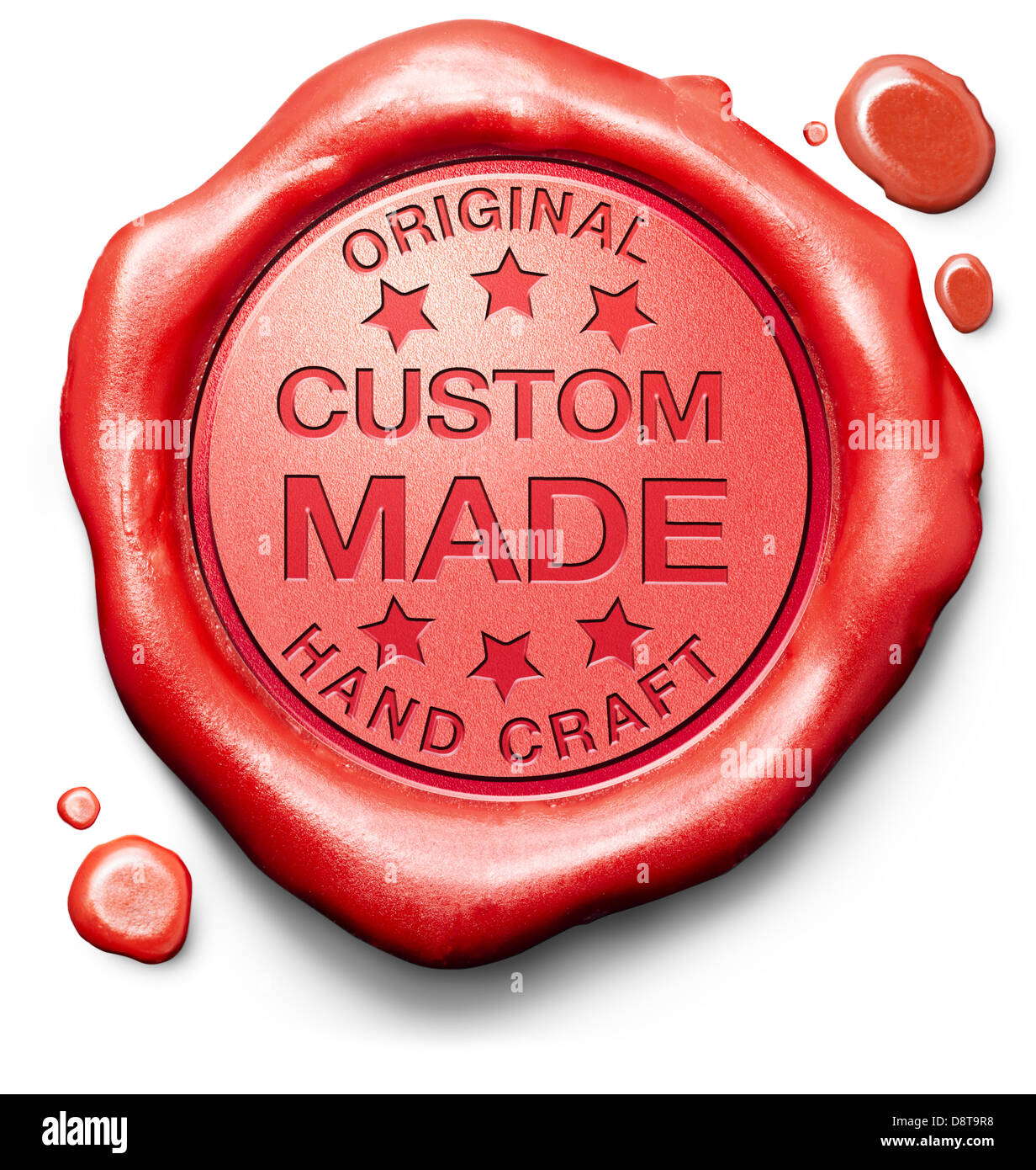 maßgeschneiderte individuelle Handwerk Hand gearbeitete authentische original roten Stempel-Etikett oder das Symbol Stockfoto