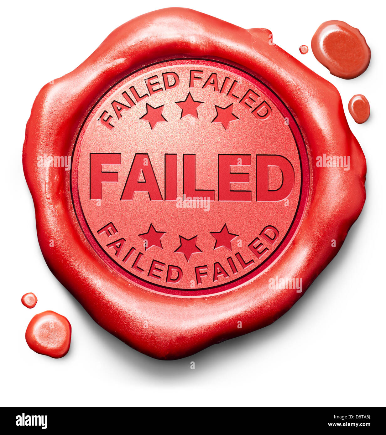 fehlgeschlagene Fail Test oder Prüfung scheitern Prüfung machen Fehler Fehler falsche Antwort Zeichen Symbol Stempel oder Beschriftung Stockfoto