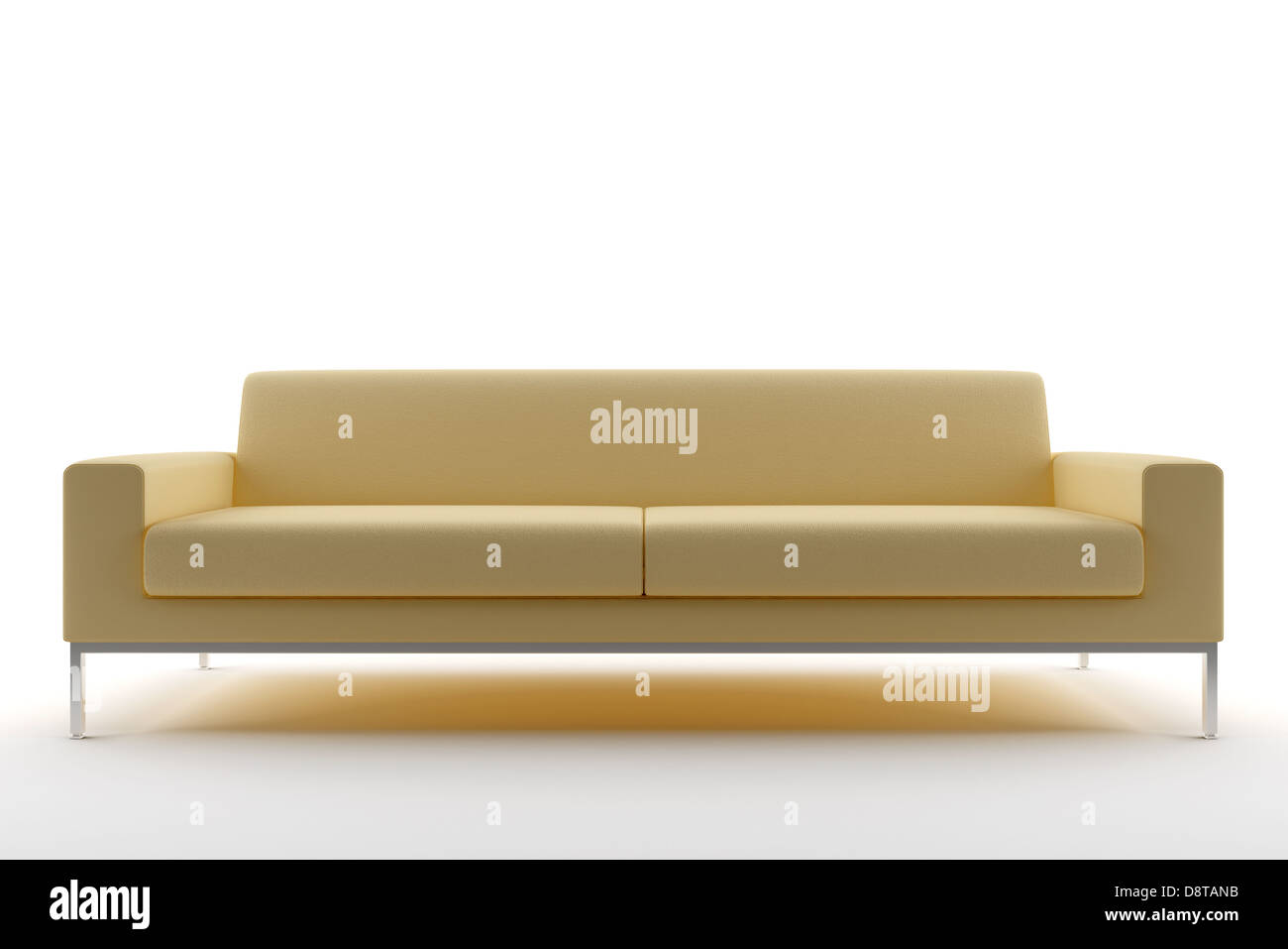 3D Beige Sofa isoliert auf weißem Hintergrund Stockfoto