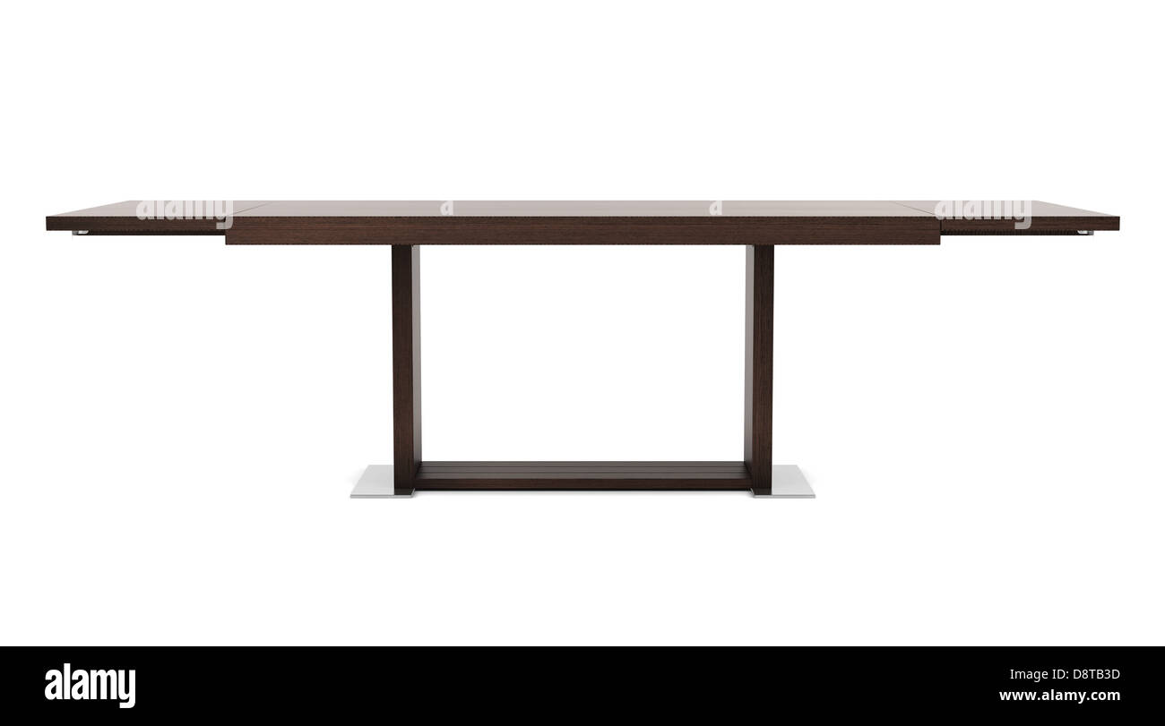 moderne braune Holztisch isoliert auf weiss Stockfoto