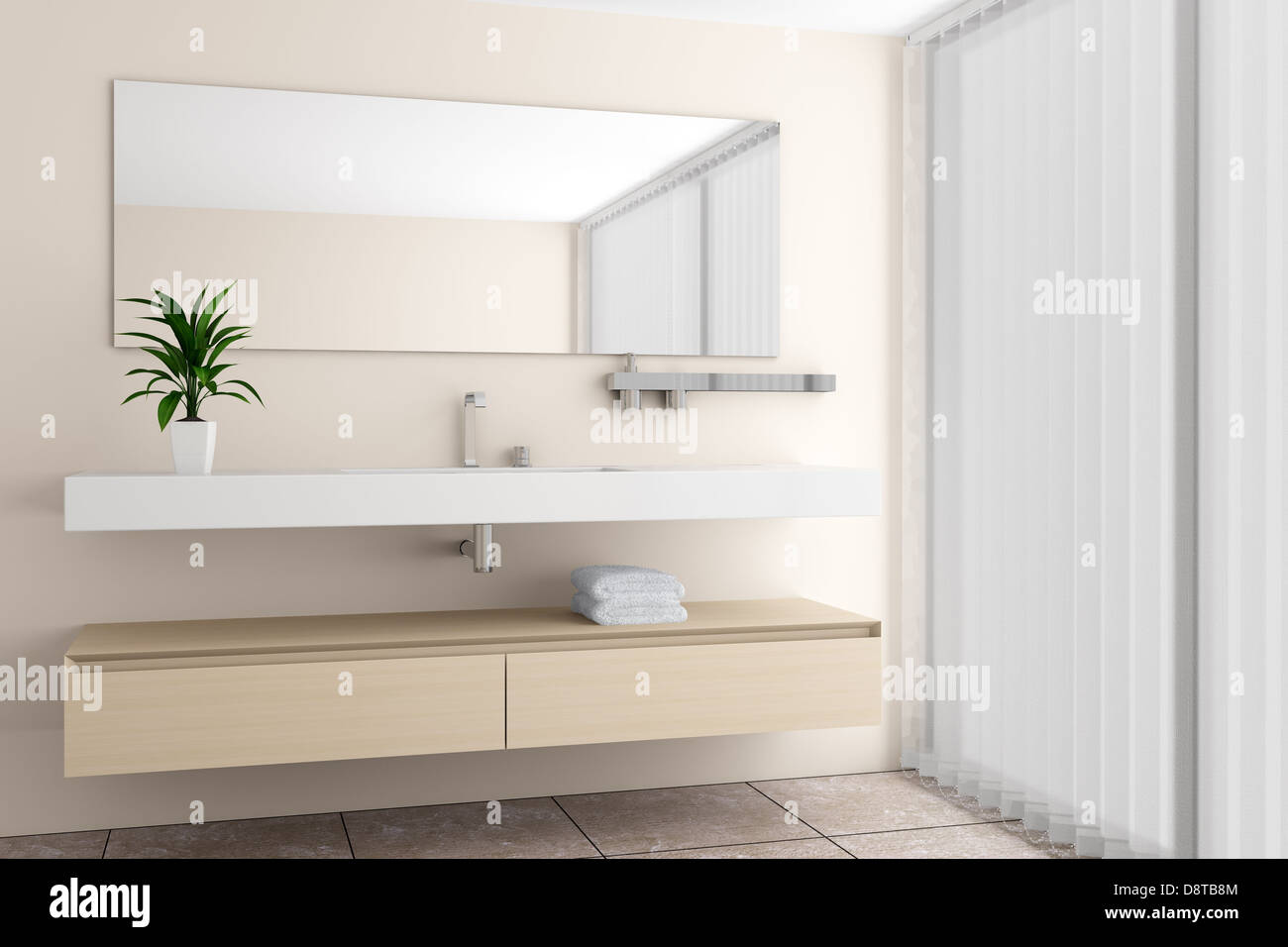 modernes Bad mit Beige Wand Stockfoto