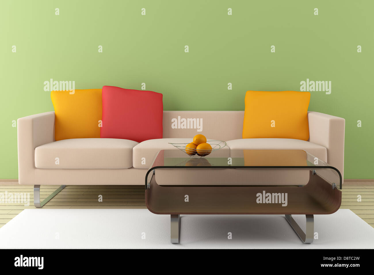 modernes Interieur mit Beige Sofa und Tisch Stockfoto