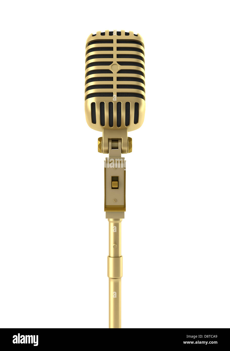 Goldene Vintage Mikrofon isoliert auf weiss Stockfoto
