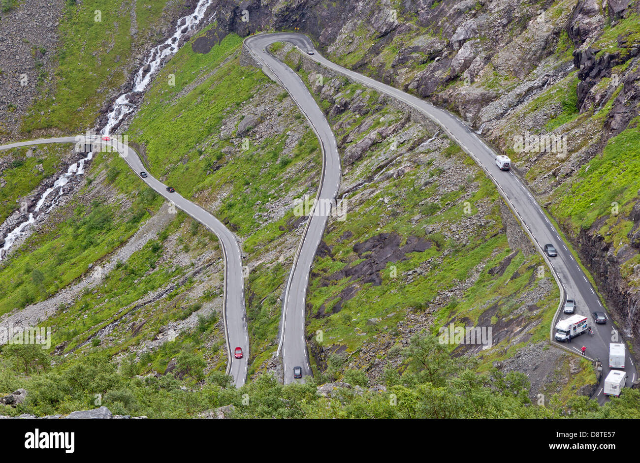 Kurvige Straße, Trollstigen, Norwegen. Stockfoto