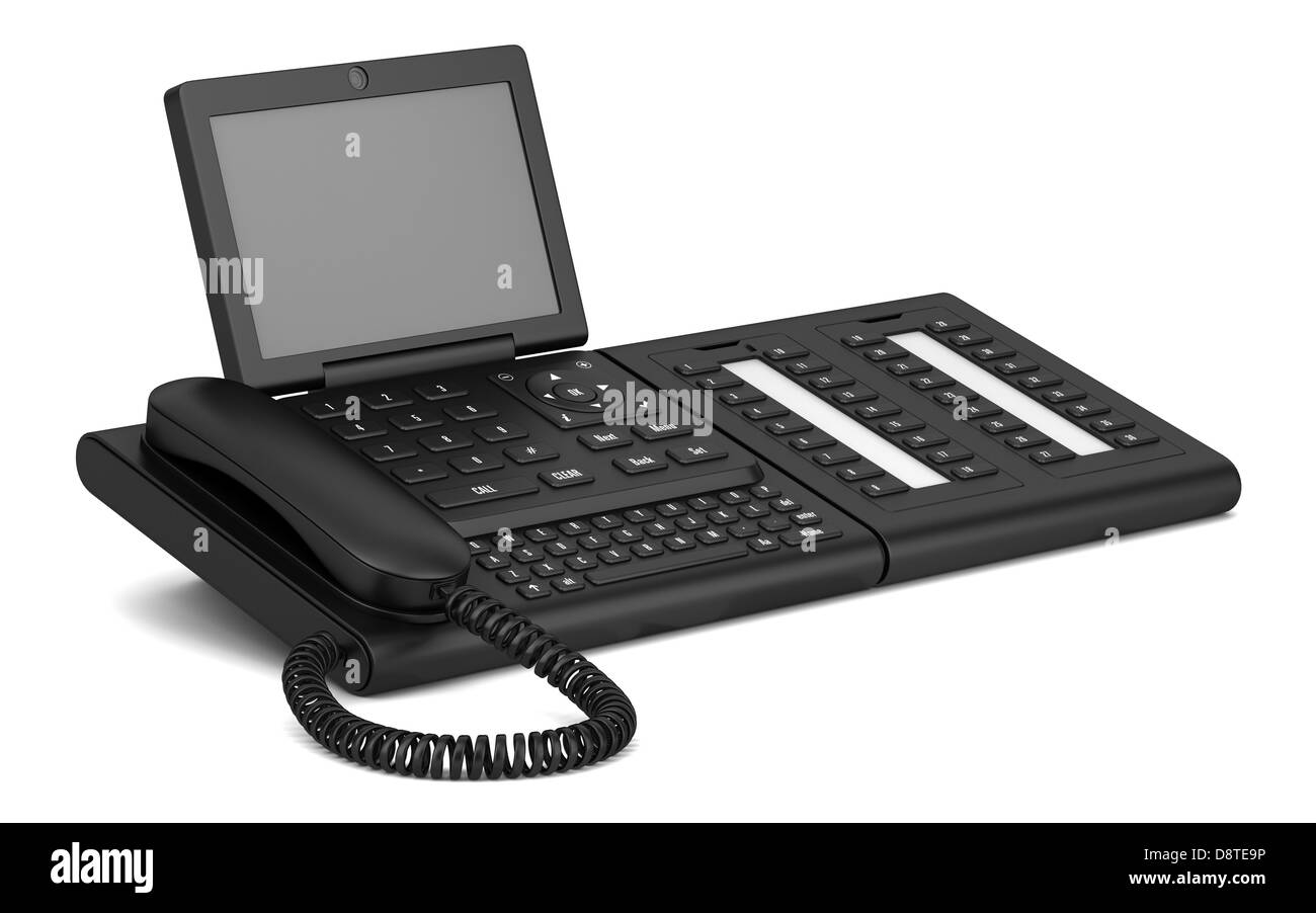 moderne Büro-Tischtelefon isoliert auf weiss Stockfoto