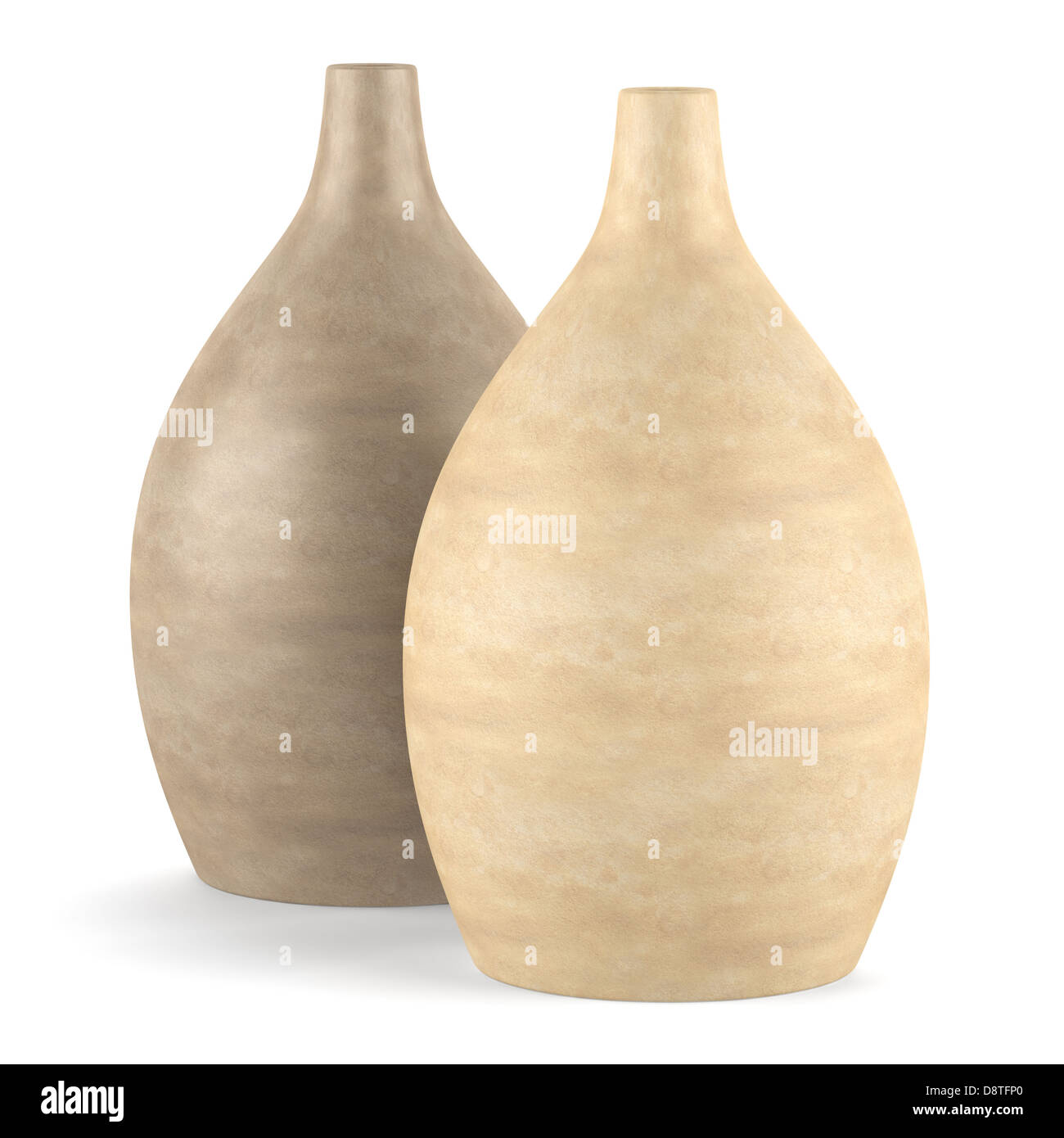 zwei braune Keramik Vasen, isoliert auf weiss Stockfoto