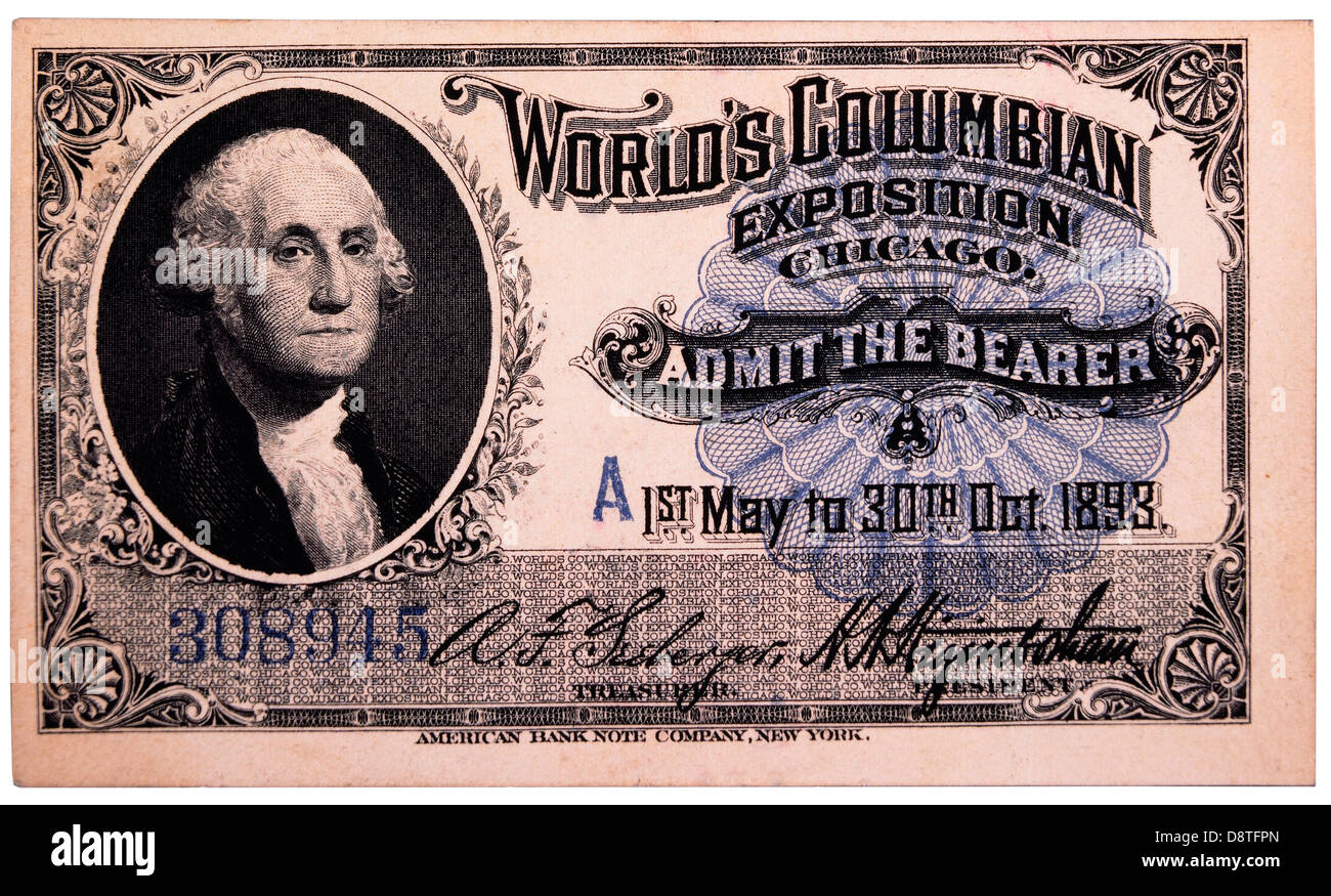 George Washington Gravur, Ticket für die World Columbian Exposition, Chicago, Illinois, 1893 Stockfoto