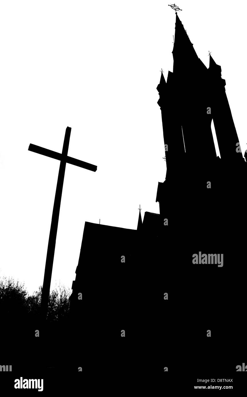 Silhouette der katholischen Kirche Stockfoto