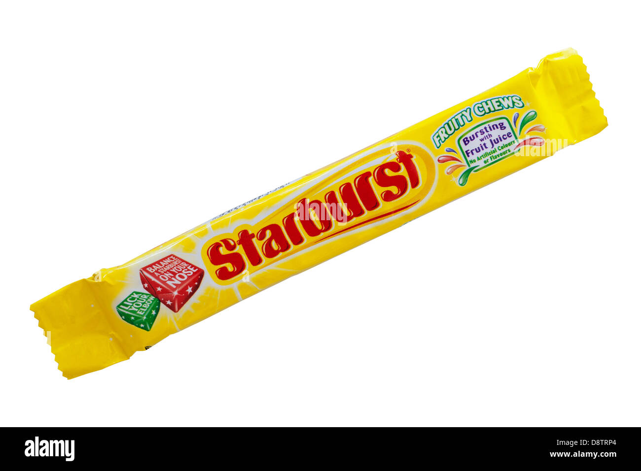 Ein Paket von Starburst Frucht kaut Süßigkeiten auf weißem Hintergrund Stockfoto