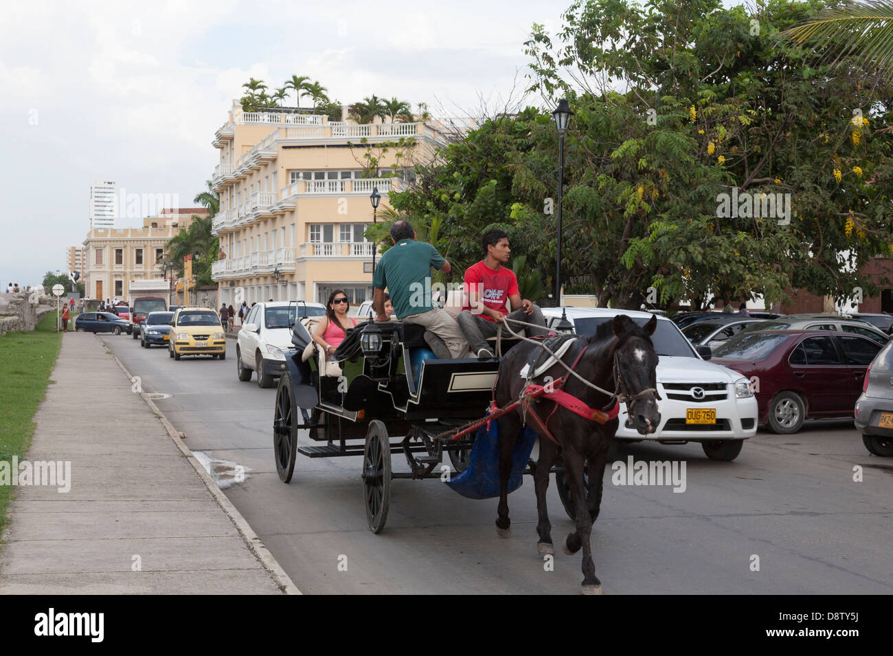 Sehenswürdigkeiten in einer Pferdekutsche, Cartagena, Kolumbien Stockfoto