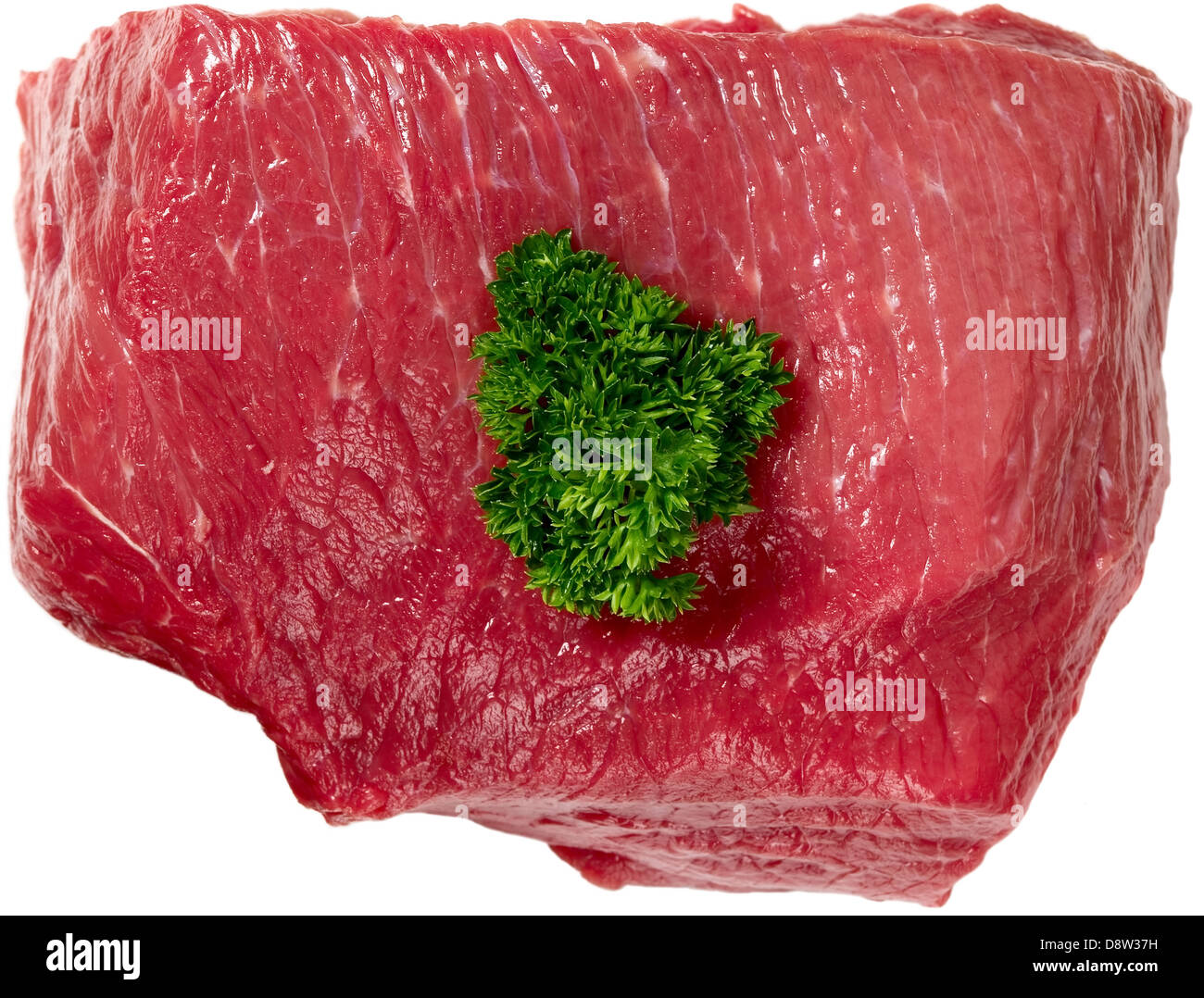 Rohstoffe, die in Scheiben geschnittenen Fleisch mit grüner Petersilie, isoliert Stockfoto