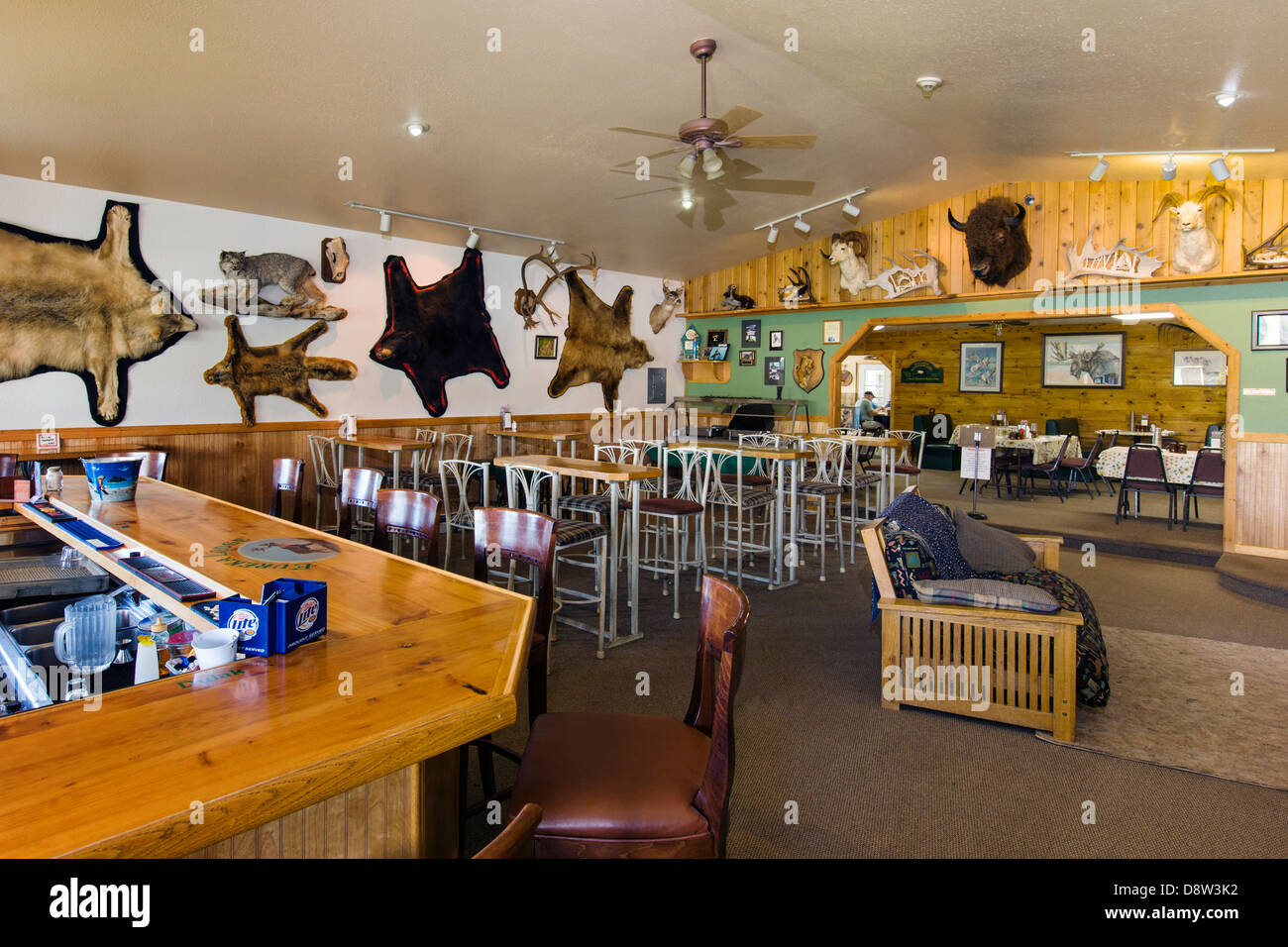 Eureka Lodge, Roadhouse und Restaurant in Familienbesitz.  Big Game Sammlung von weltweit Jagden. Stockfoto