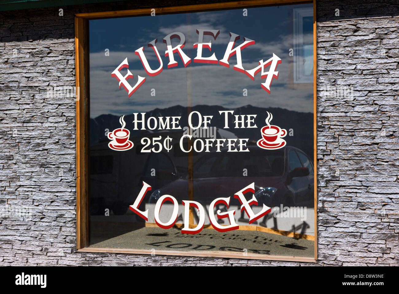 Eureka Lodge, Roadhouse und Restaurant in Familienbesitz. Heimat des Kaffees 25 Cent. Stockfoto