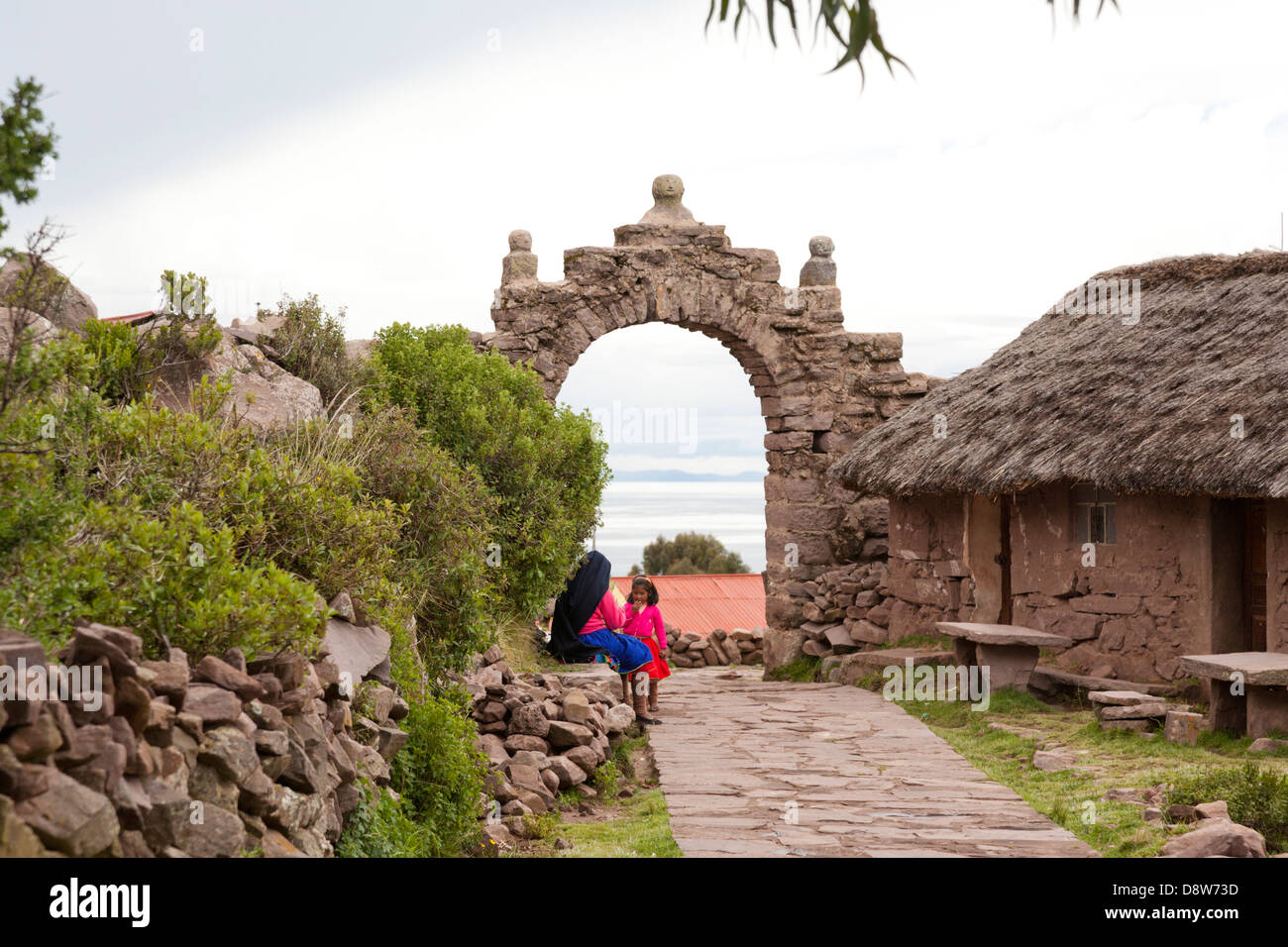 Menschen der Insel Taquile Tracht, Titicacasee, Peru Stockfoto