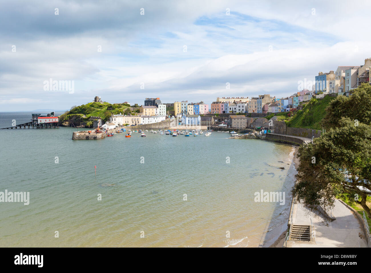 Tenby Pembrokeshire Wales Walisisch Altstadt auf Westseite der Carmarthen Bay mit herrlichen Stränden und Geschichte Stockfoto