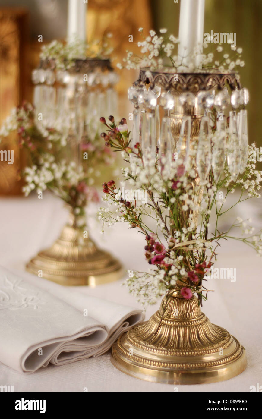 Kerze für eine Hochzeit dekoriert Stockfoto