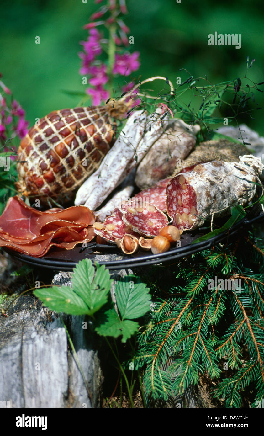 Auswahl von gekochtem Schweinefleisch Fleisch Natur Stockfoto