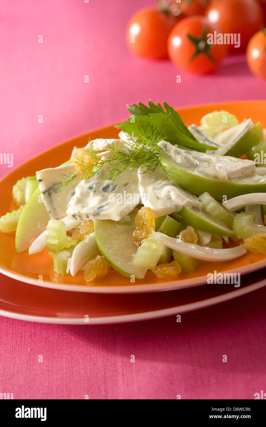 Apfel, Blauschimmelkäse, Sellerie und Fenchel-Salat Stockfoto