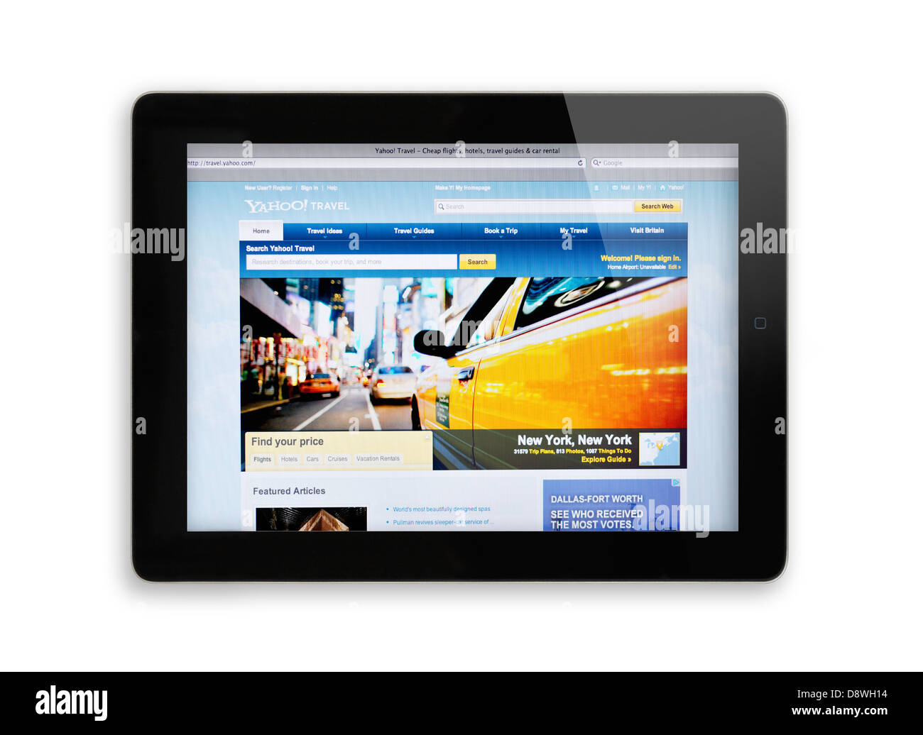 iPad-Bildschirm zeigt Yahoo Travel Website - Online-Reise-Informationen Stockfoto