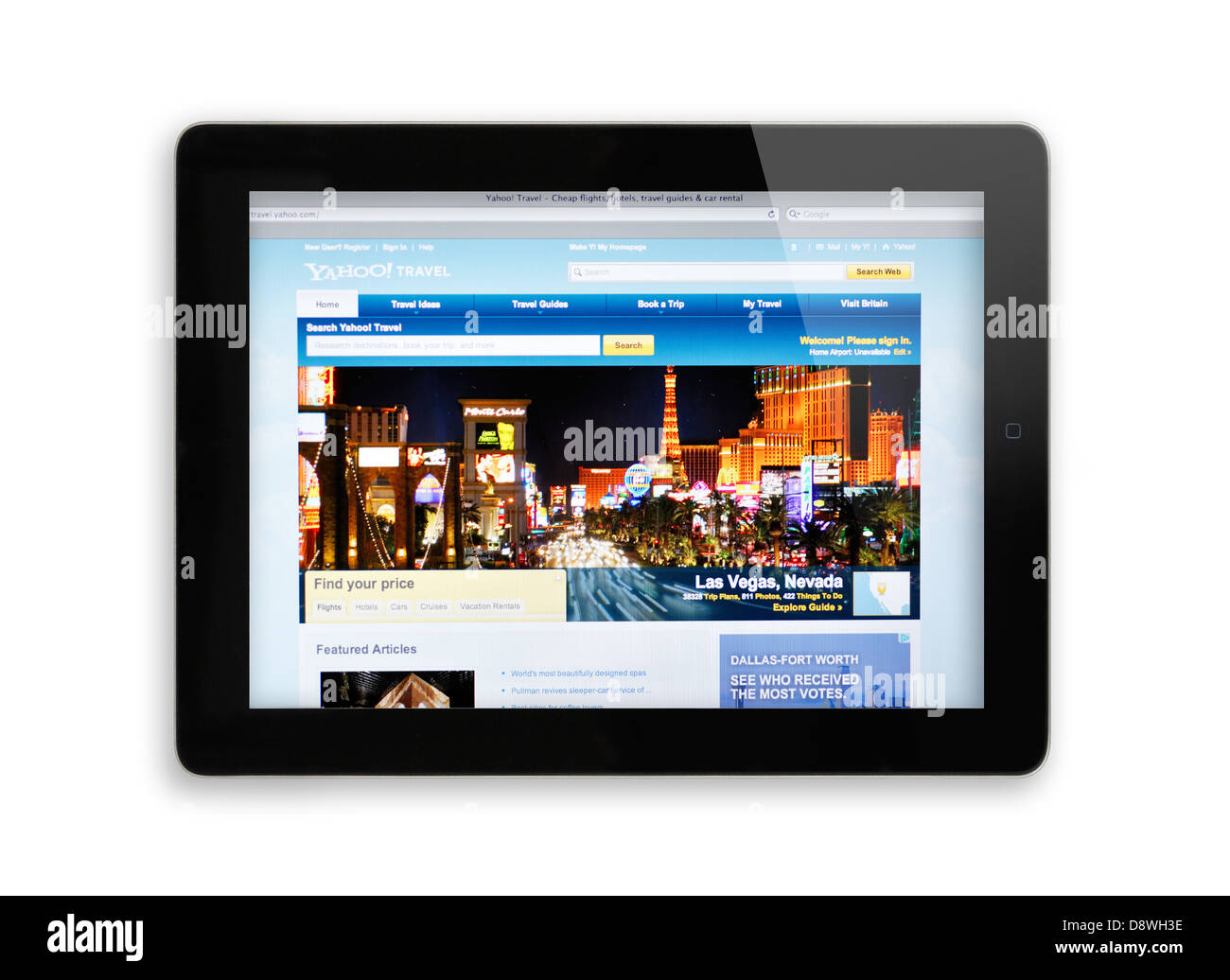 iPad-Bildschirm zeigt Yahoo Travel Website - Online-Reise-Informationen Stockfoto