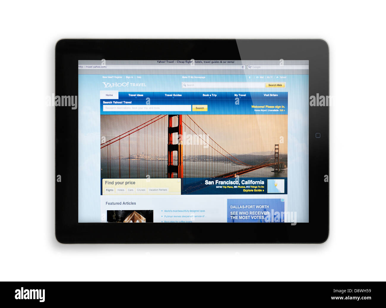 iPad-Bildschirm zeigt Yahoo Travel Website - Online-Reise-Informationen Stockfoto