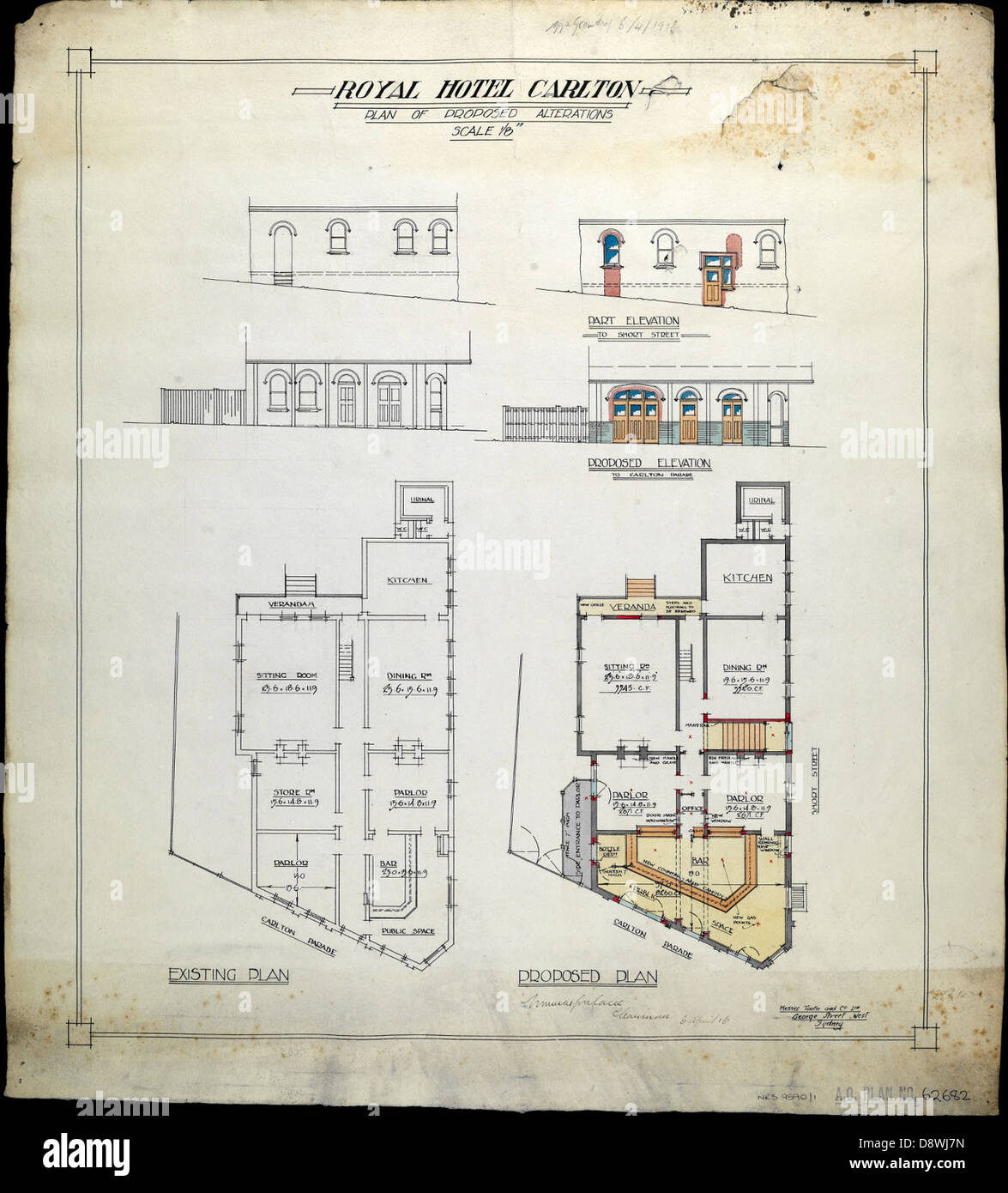 Plan des Royal Hotel Carlton 1916 Stockfoto