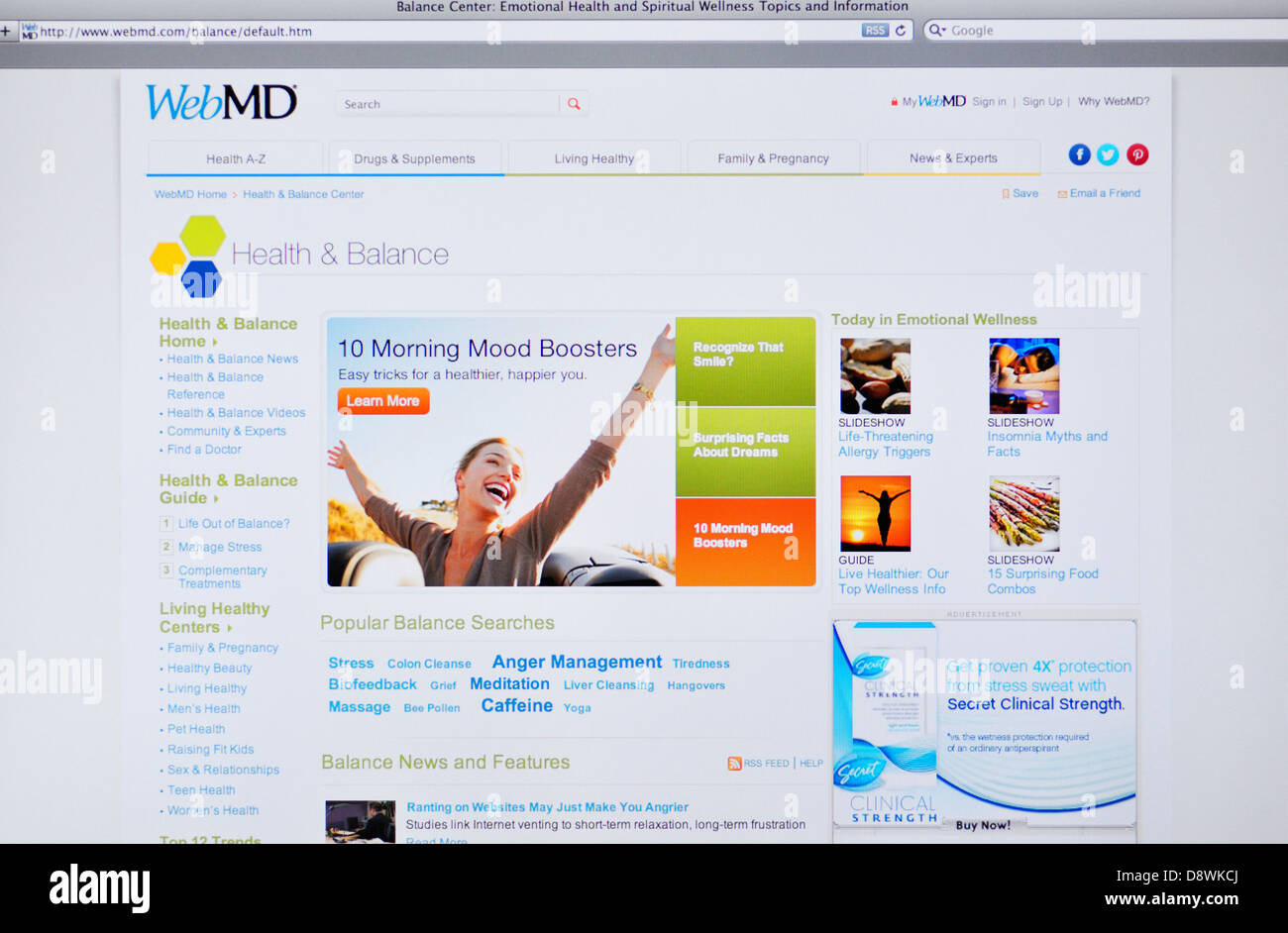 WebMD Gesundheit und medizinische Nachrichten und Informationen website Stockfoto