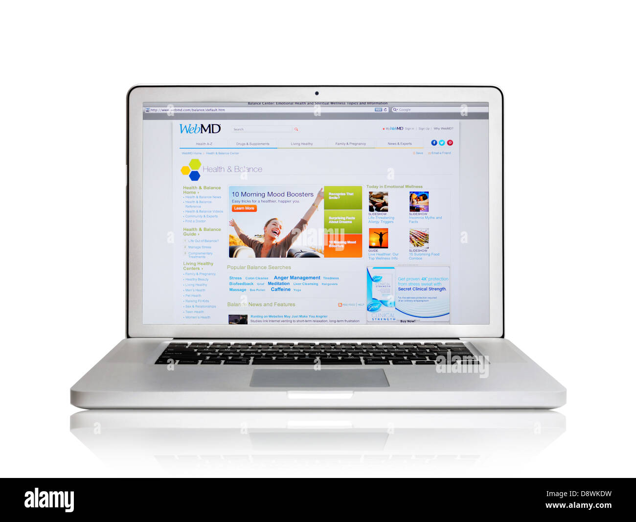 WebMD Gesundheit und medizinische Nachrichten und Informationen Website auf Laptop-Bildschirm Stockfoto
