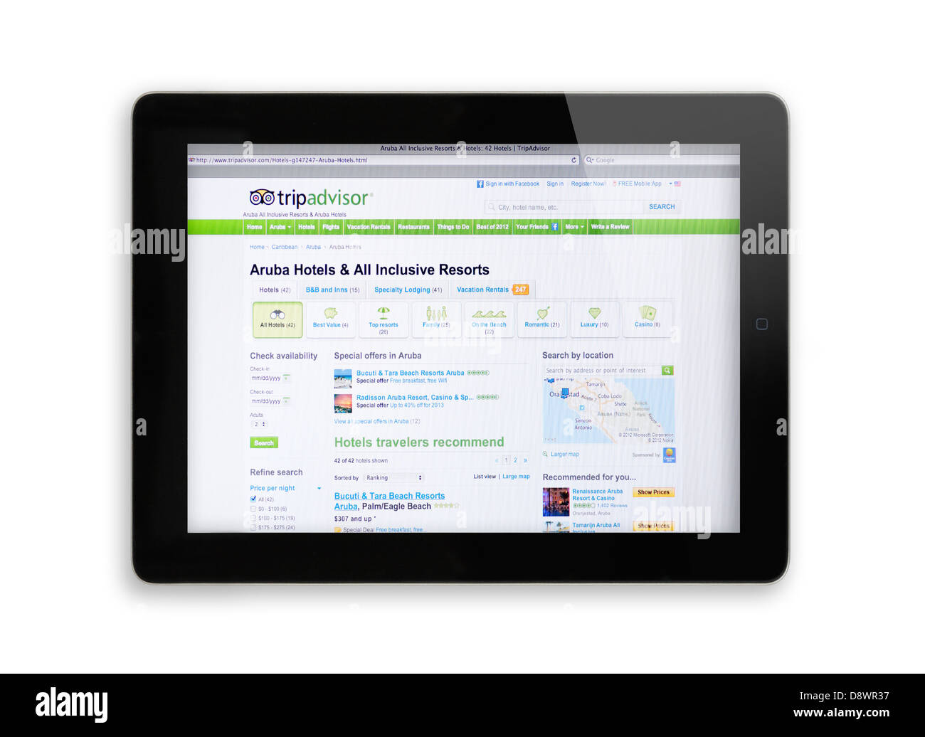 iPad-Bildschirm zeigt Trip Advisor-Website - Online-Reise-arrangements Stockfoto