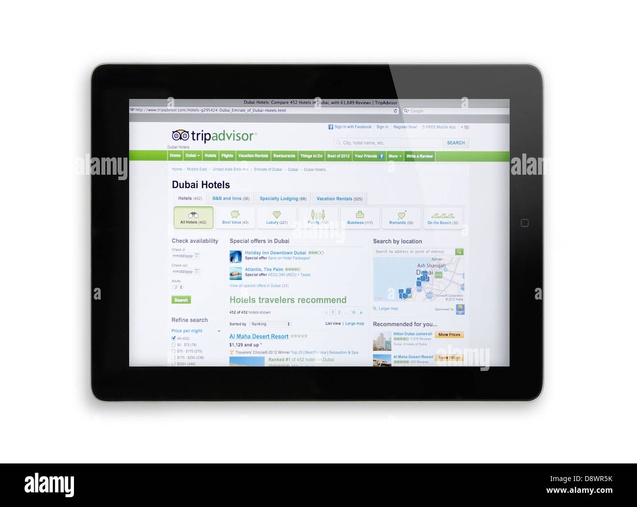 iPad-Bildschirm zeigt Trip Advisor-Website - Online-Reise-arrangements Stockfoto
