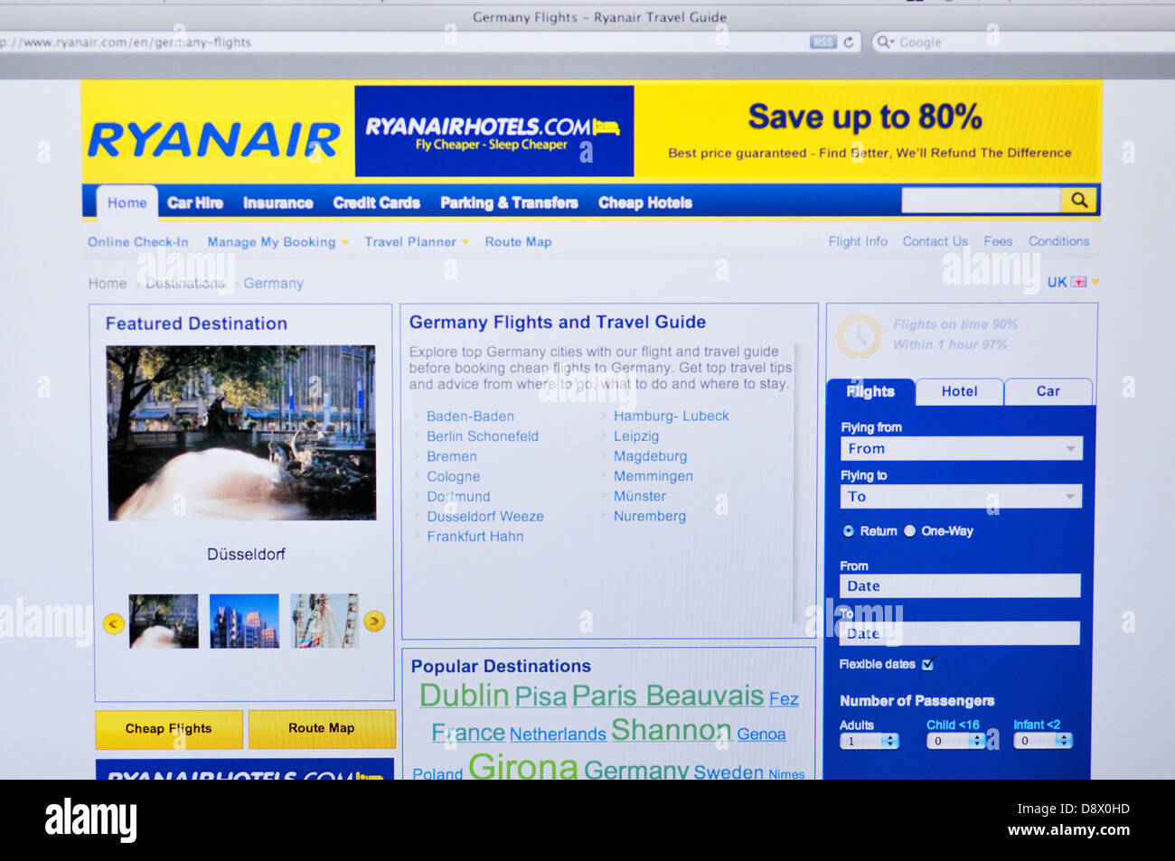 Website von Ryanair Budget airlines Stockfoto