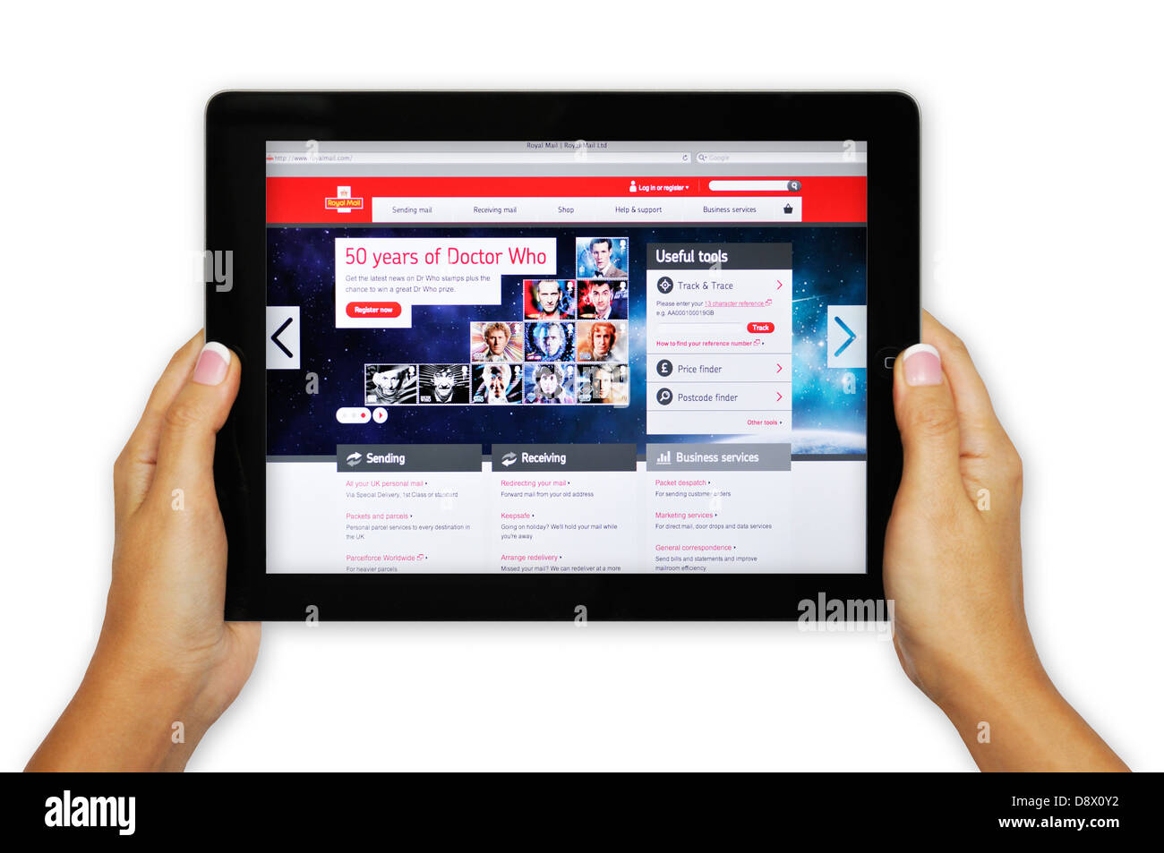 Royal Mail-Postdienste-Website auf dem iPad Stockfoto