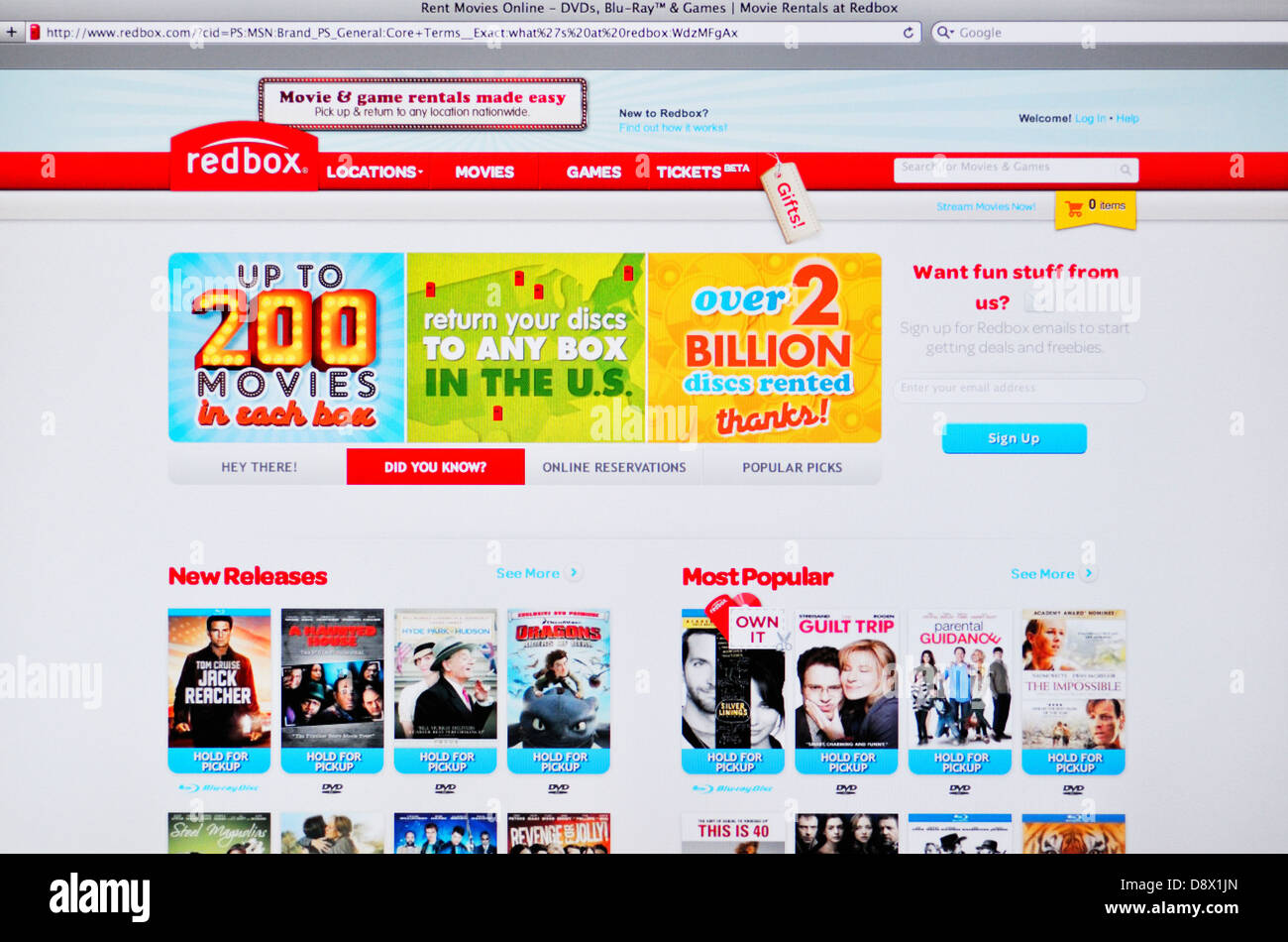 Website für Redbox Instant Streaming Online-Movies Stockfoto