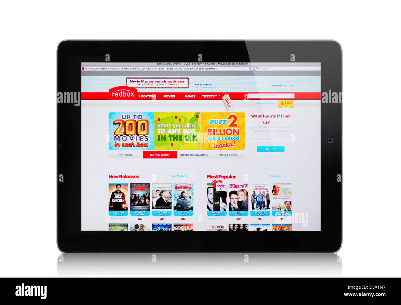 Redbox Instant Streaming Online-Filme-Webseite auf dem iPad Stockfoto