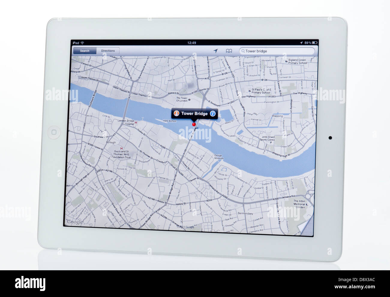 Apple Ipad zeigt Map App. Stockfoto