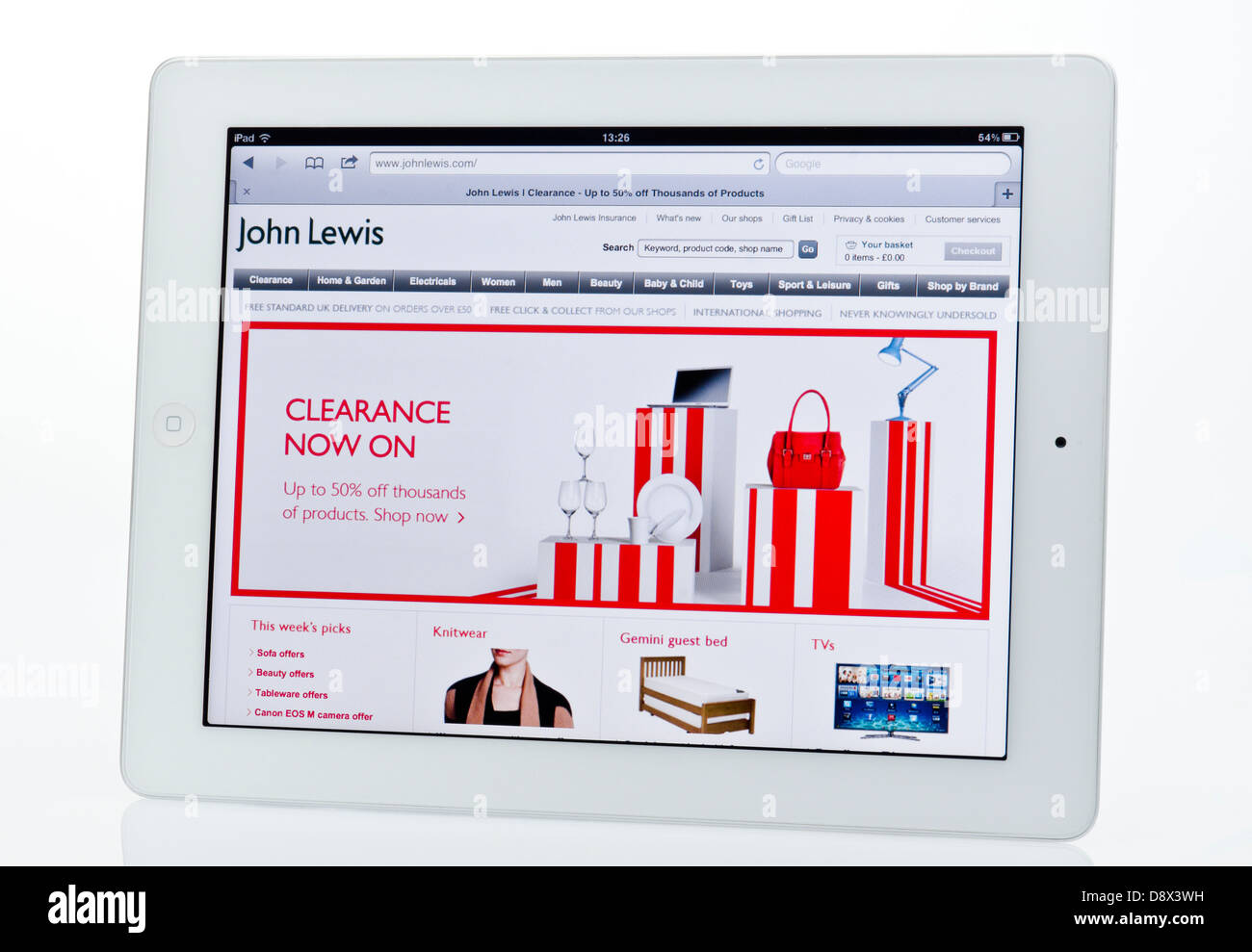 Apple Ipad zeigt John Lewis Website. Stockfoto