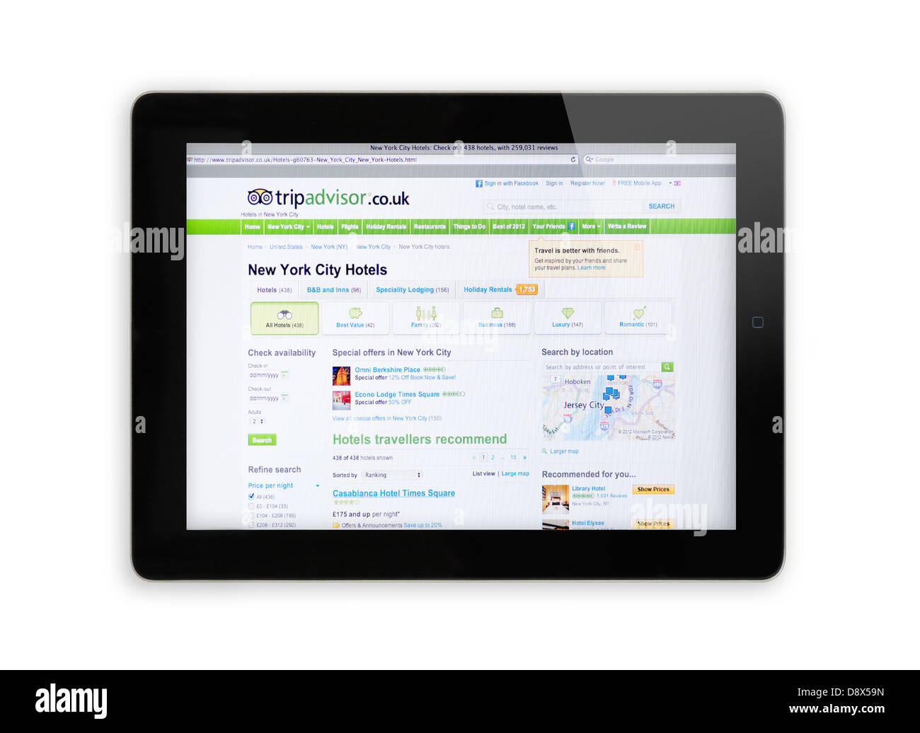 iPad-Bildschirm zeigt Trip Advisor-Website - Online-Reise-arrangements Stockfoto