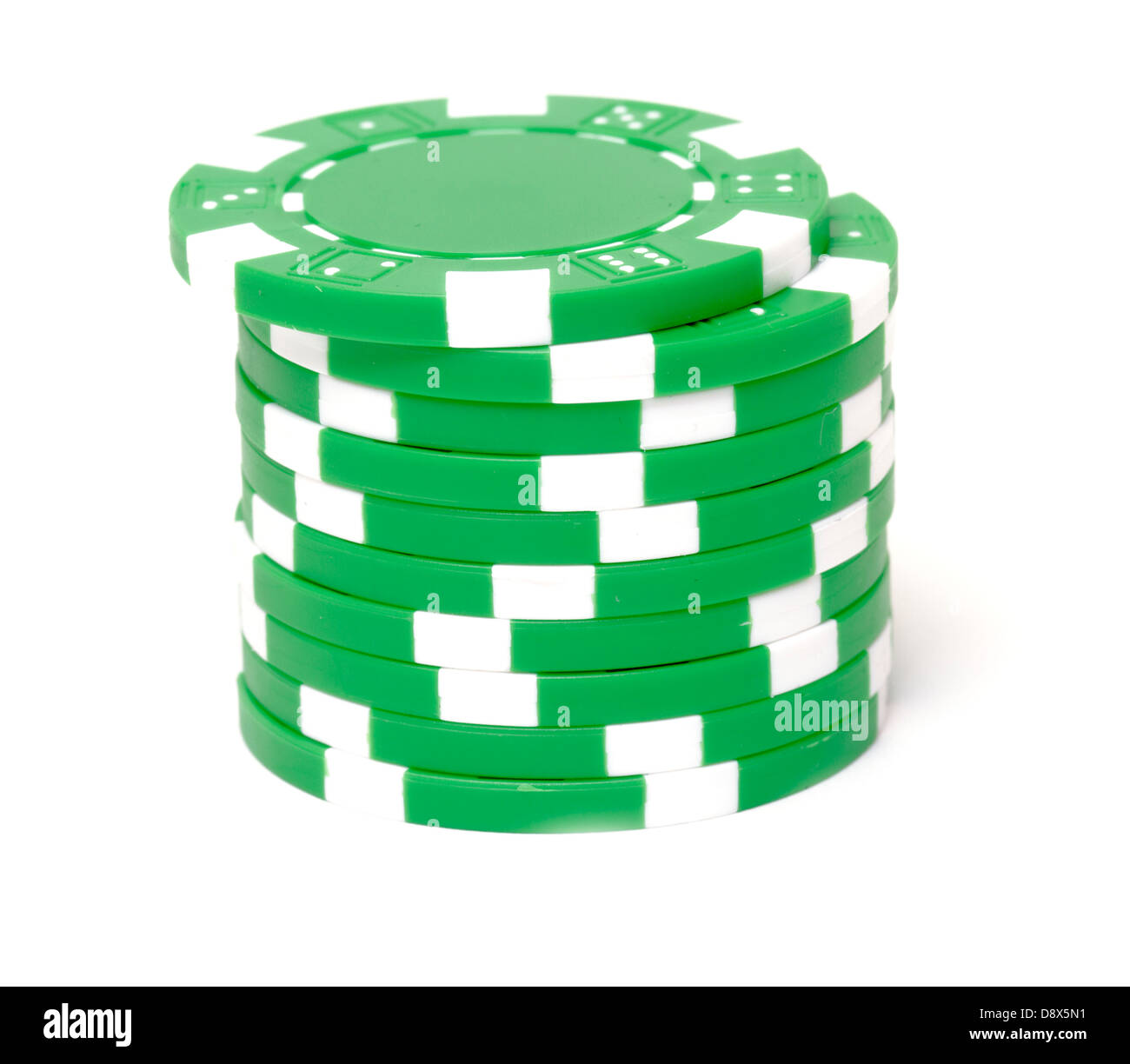 Poker-Chips auf weißem Hintergrund Stockfoto