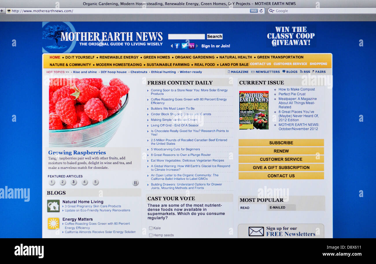 Website für Mutter Erde News - Online-Umweltmagazin Stockfoto