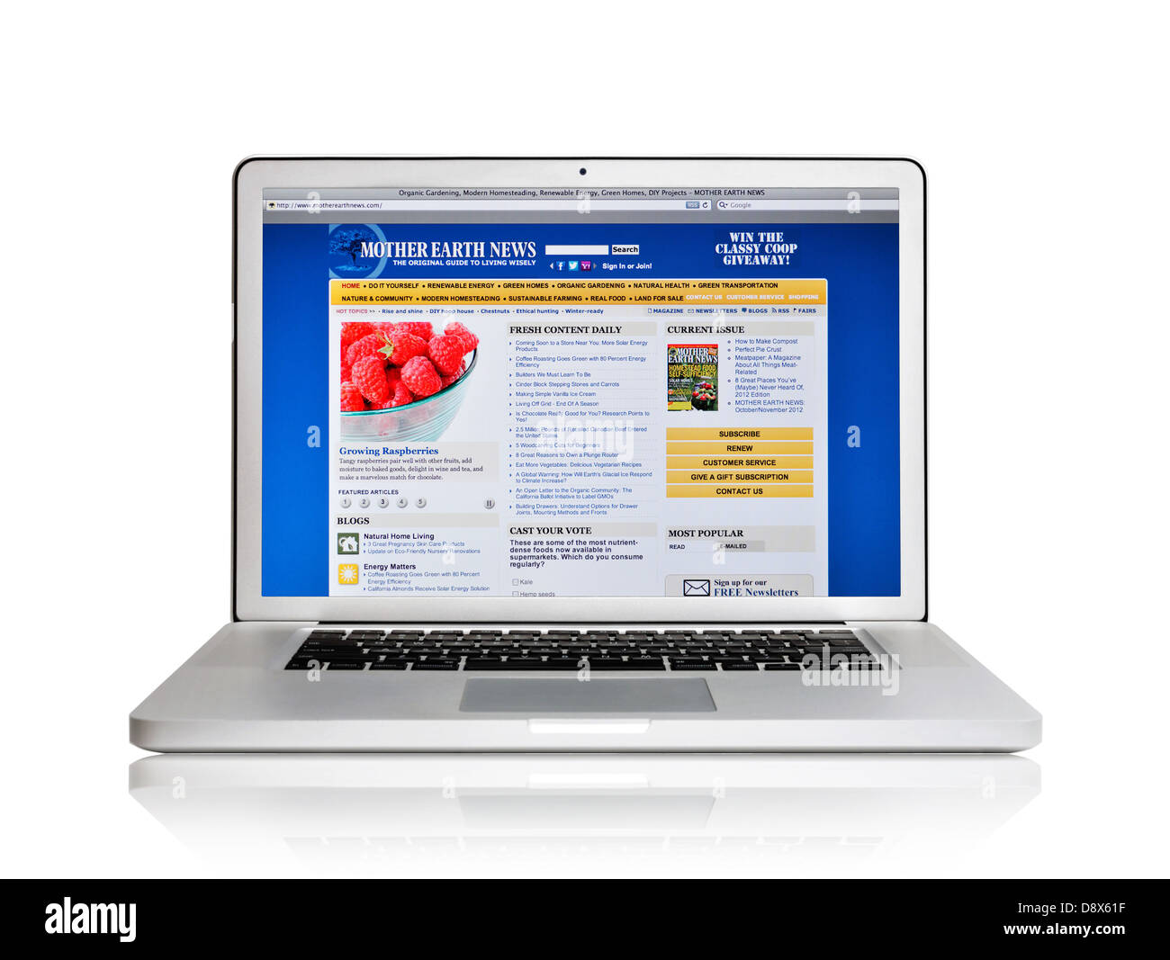 Laptop-Bildschirm zeigt Mutter Erde News-Website - Online-Umweltmagazin Stockfoto