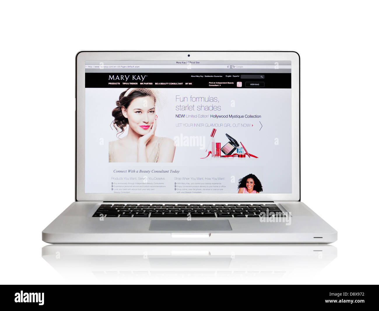 Laptop-Bildschirm zeigt Mary Kay Website - Hautpflege und Make-up Unternehmen Stockfoto